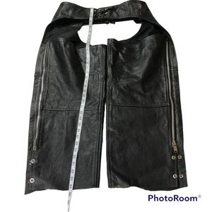 American Top Adult 2XL Short Motorcycle Chaps Black Leather Biker Riding VTG